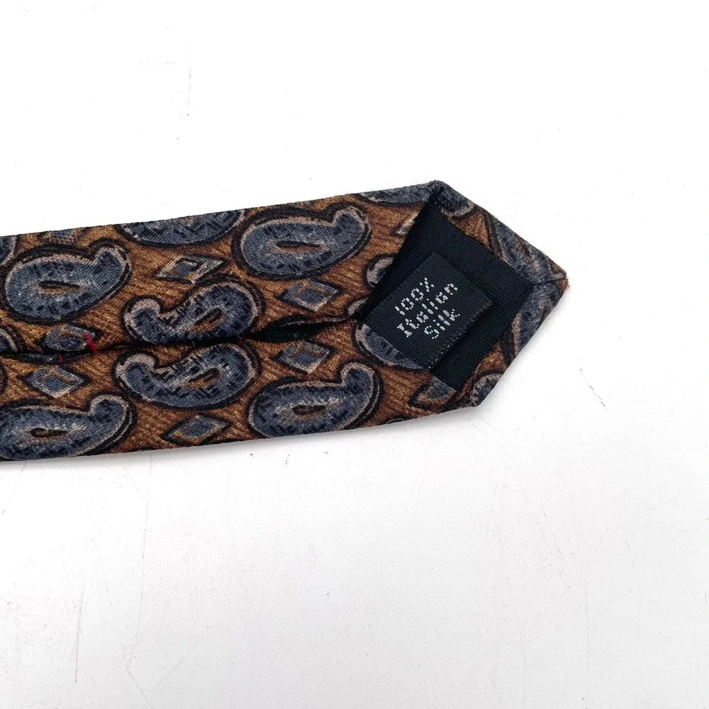 Bugatti Necktie Silk Men OS Brown Blue Vintage Paisley Italian Silk Tie